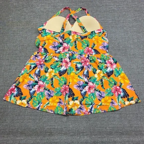 Denim Co Beach Twist Front Trendy Printed Modern Swim Dress Petite 18WP Plus Sz - Picture 3 of 8